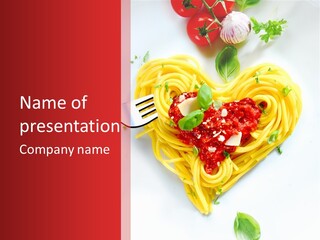 A Heart Shaped Pasta Dish With A Fork In It PowerPoint Template