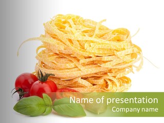 A Pile Of Pasta With Tomatoes And Basil PowerPoint Template