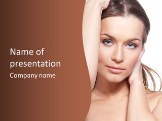 A Beautiful Woman Posing With Her Hands On Her Head PowerPoint Template