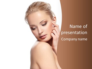 A Beautiful Woman Posing With Her Hand On Her Shoulder PowerPoint Template