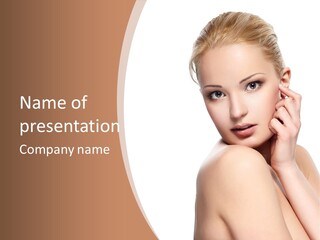 A Beautiful Woman Posing With Her Hand On Her Shoulder PowerPoint Template