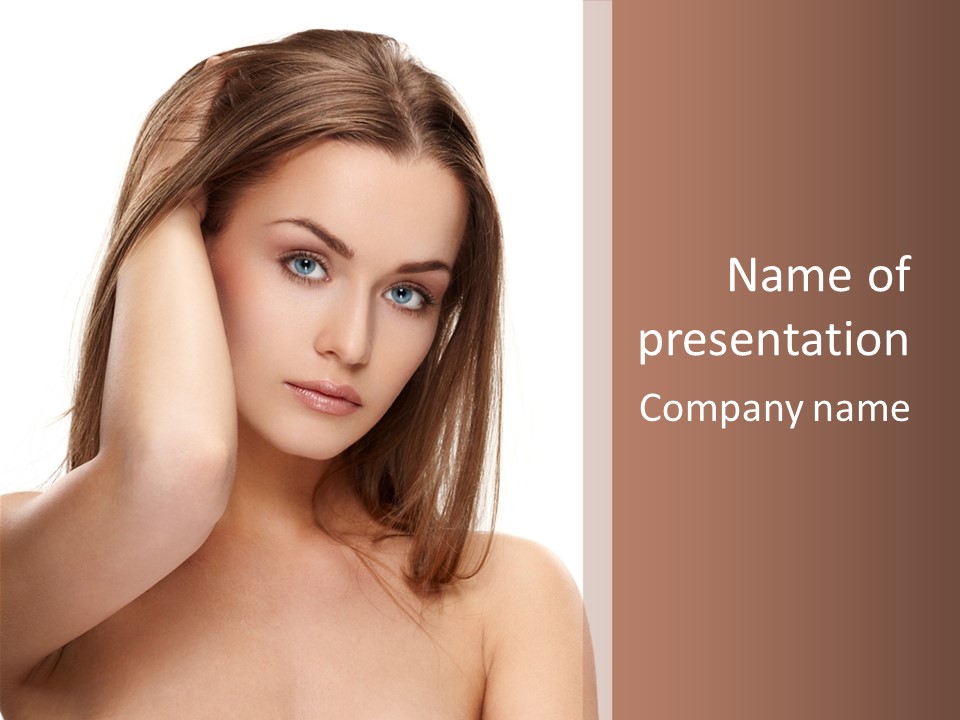 A Beautiful Woman With Blue Eyes Is Posing For A Picture PowerPoint Template
