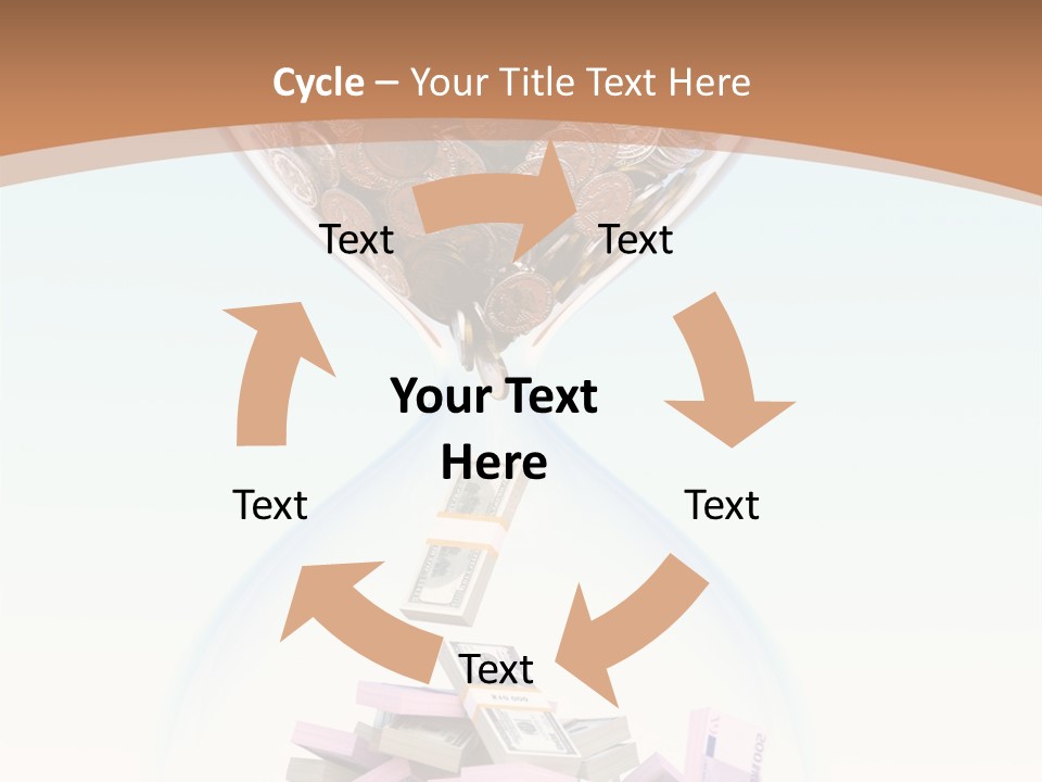 A Hourglass Filled With Money On Top Of A Table PowerPoint Template