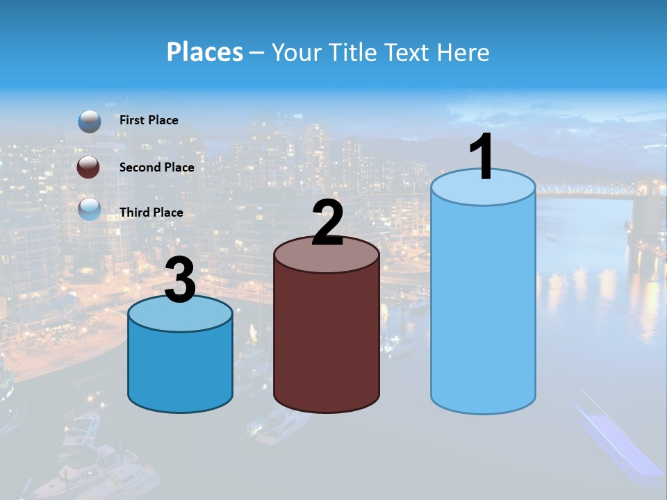 A City At Night With A Bridge Over The Water PowerPoint Template