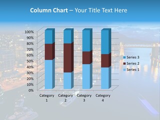 A City At Night With A Bridge Over The Water PowerPoint Template