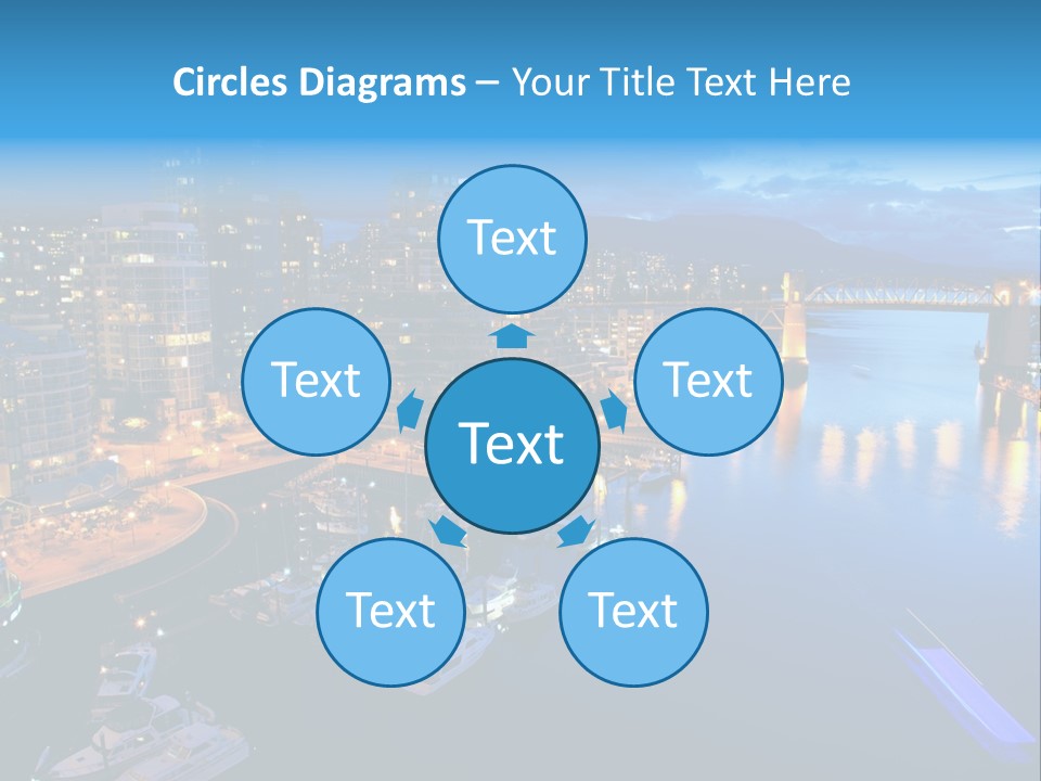 A City At Night With A Bridge Over The Water PowerPoint Template