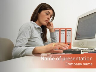 Businesswoman Using Computer PowerPoint Template