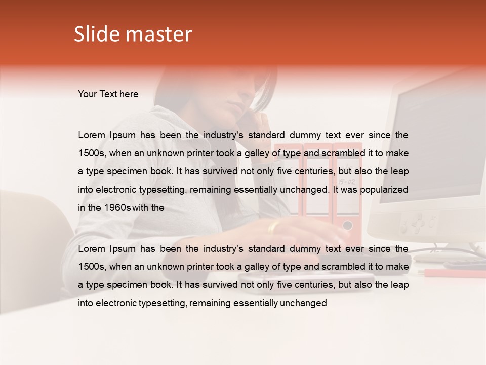 Businesswoman Using Computer PowerPoint Template