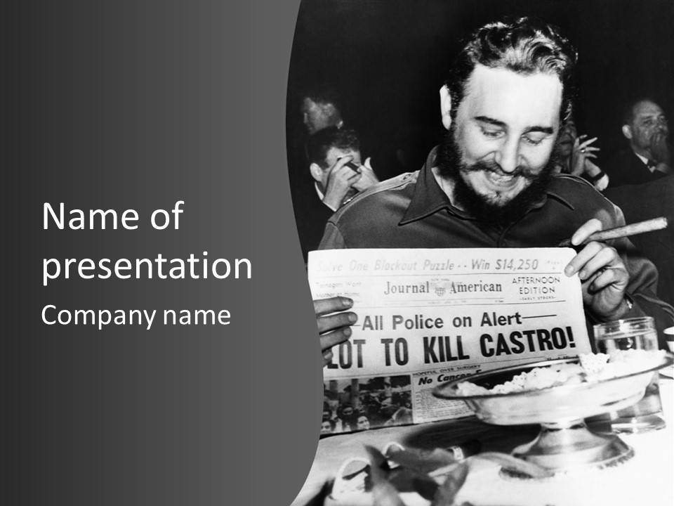 Fidel Castro Shows Clipping Newspapers PowerPoint Template