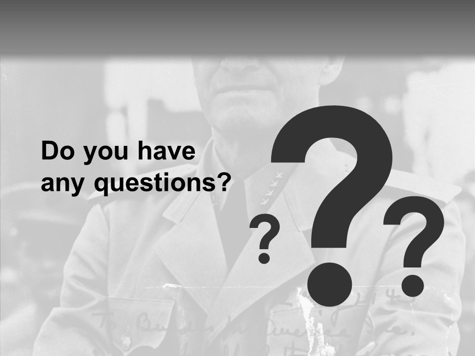 Senior Officer Posing Black And White Background PowerPoint Template