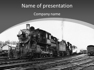 Old Locomotive Black White Background PowerPoint Template