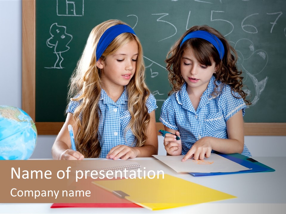 Kids Students In Classroom Helping Each Other PowerPoint Template