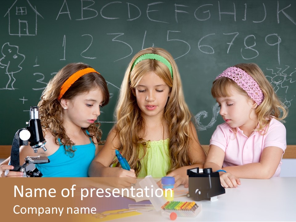 Kids Group Of Student Girls At School Classroom PowerPoint Template