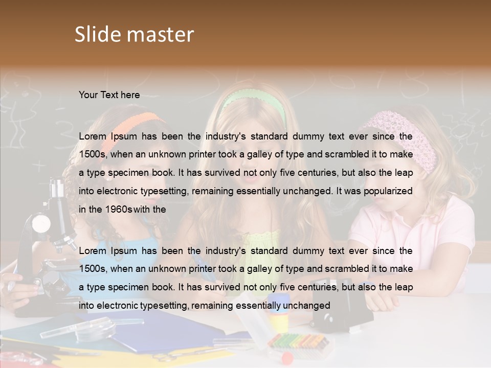 Kids Group Of Student Girls At School Classroom PowerPoint Template