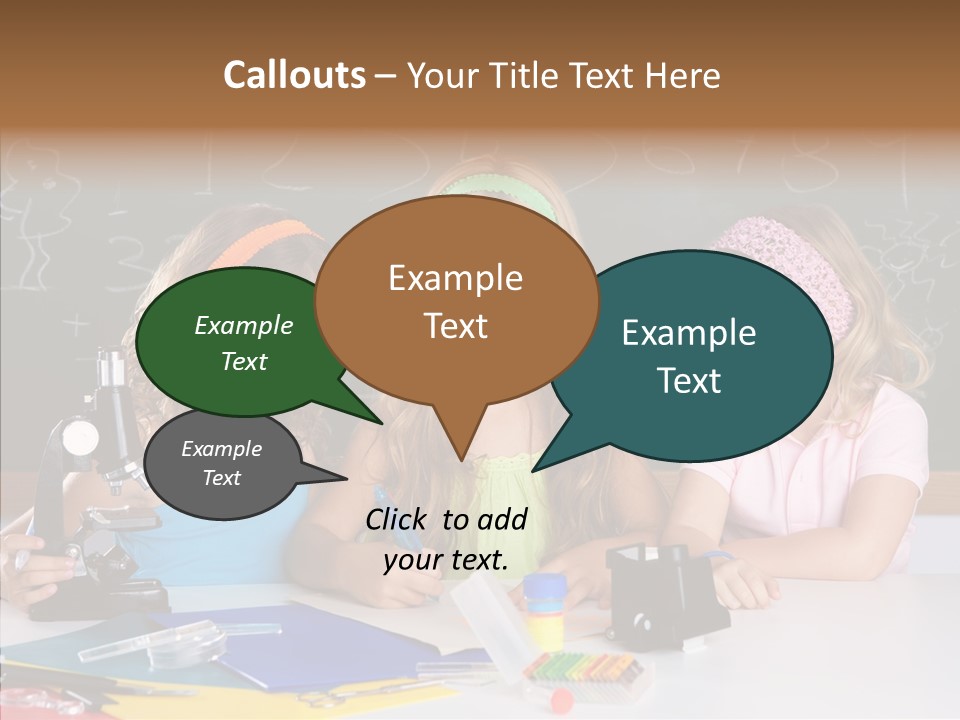 Kids Group Of Student Girls At School Classroom PowerPoint Template