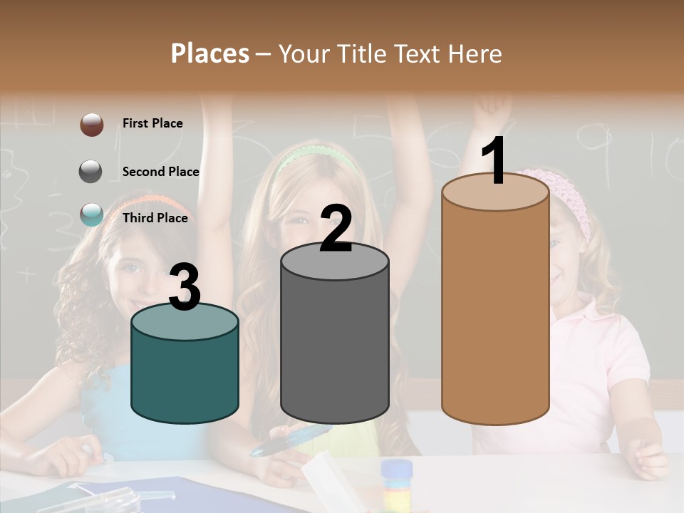 Smart Group Of Student Kids At School Classroom Raising Hand PowerPoint Template