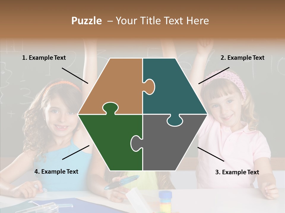 Smart Group Of Student Kids At School Classroom Raising Hand PowerPoint Template