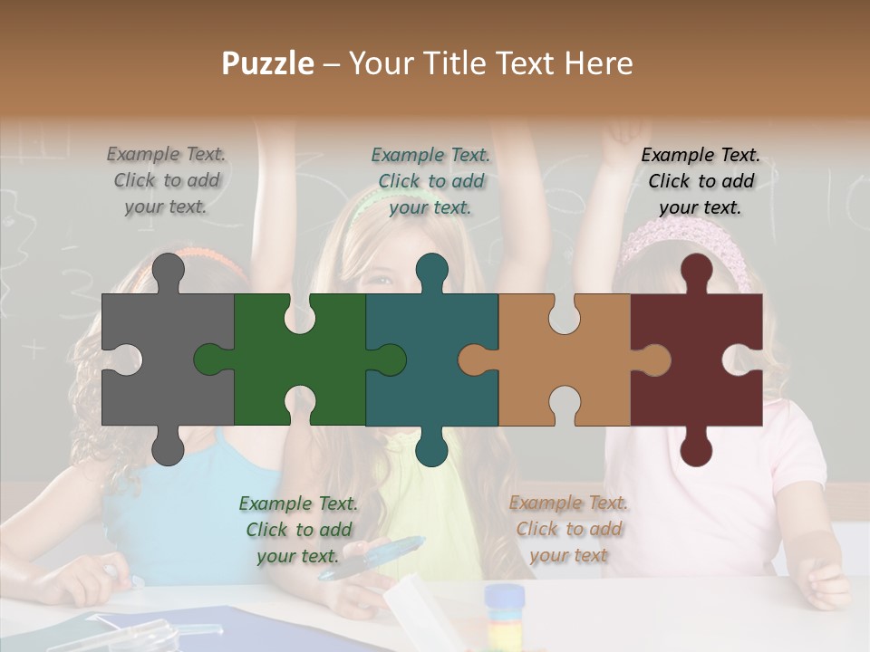 Smart Group Of Student Kids At School Classroom Raising Hand PowerPoint Template