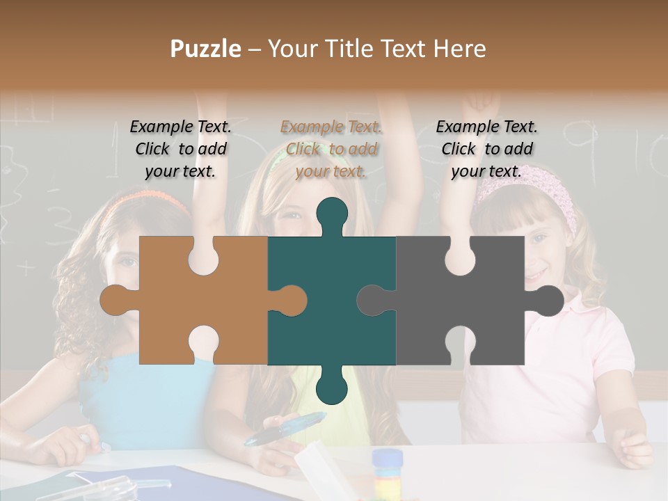 Smart Group Of Student Kids At School Classroom Raising Hand PowerPoint Template