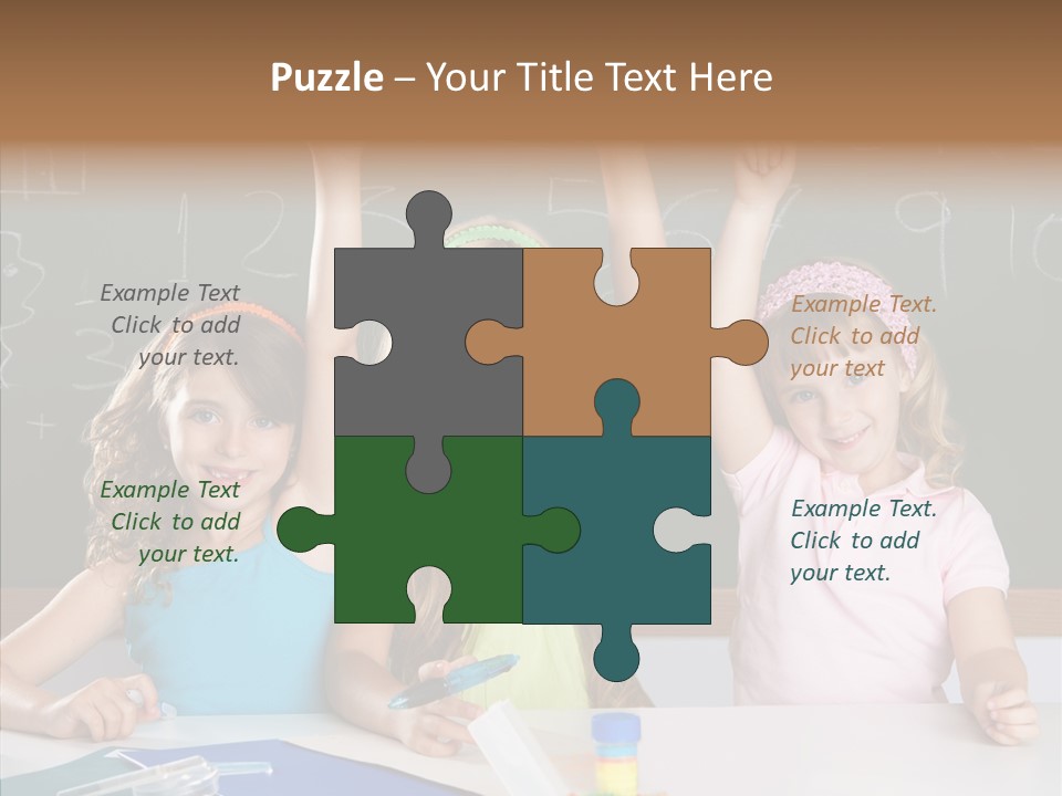 Smart Group Of Student Kids At School Classroom Raising Hand PowerPoint Template