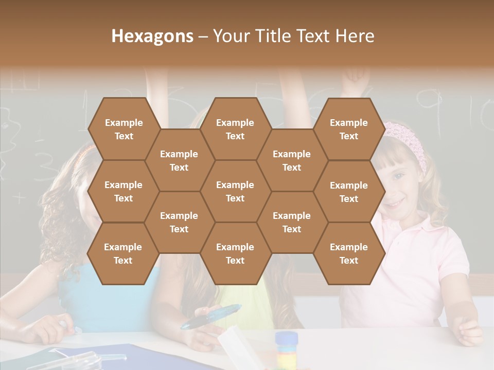 Smart Group Of Student Kids At School Classroom Raising Hand PowerPoint Template