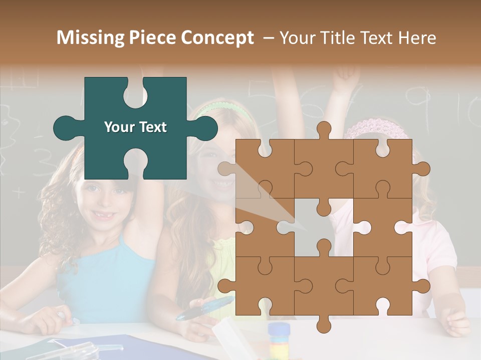 Smart Group Of Student Kids At School Classroom Raising Hand PowerPoint Template