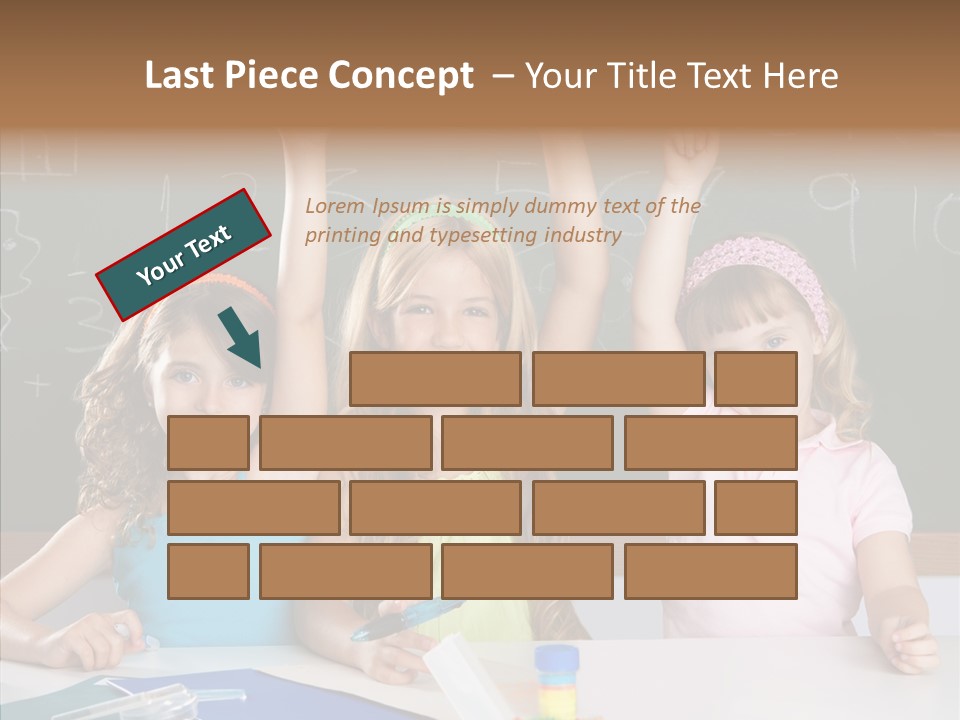 Smart Group Of Student Kids At School Classroom Raising Hand PowerPoint Template