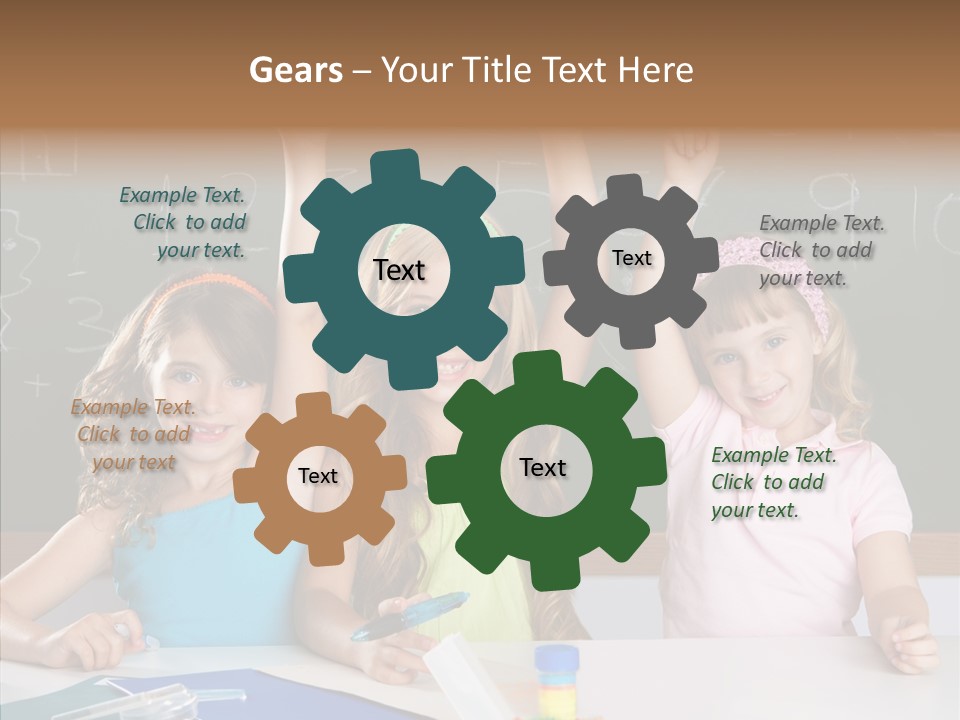 Smart Group Of Student Kids At School Classroom Raising Hand PowerPoint Template