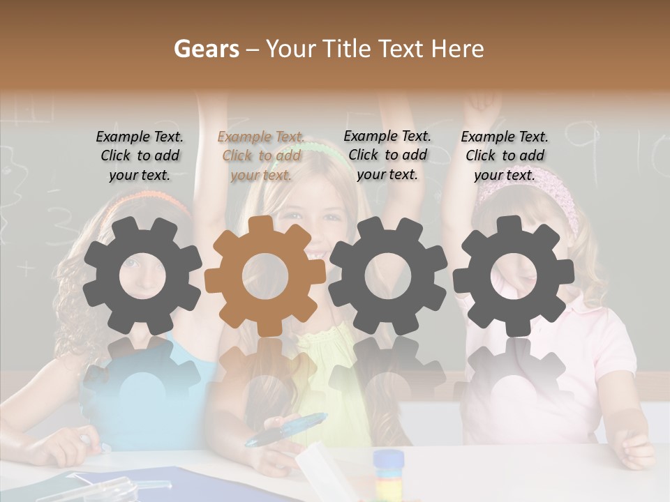 Smart Group Of Student Kids At School Classroom Raising Hand PowerPoint Template