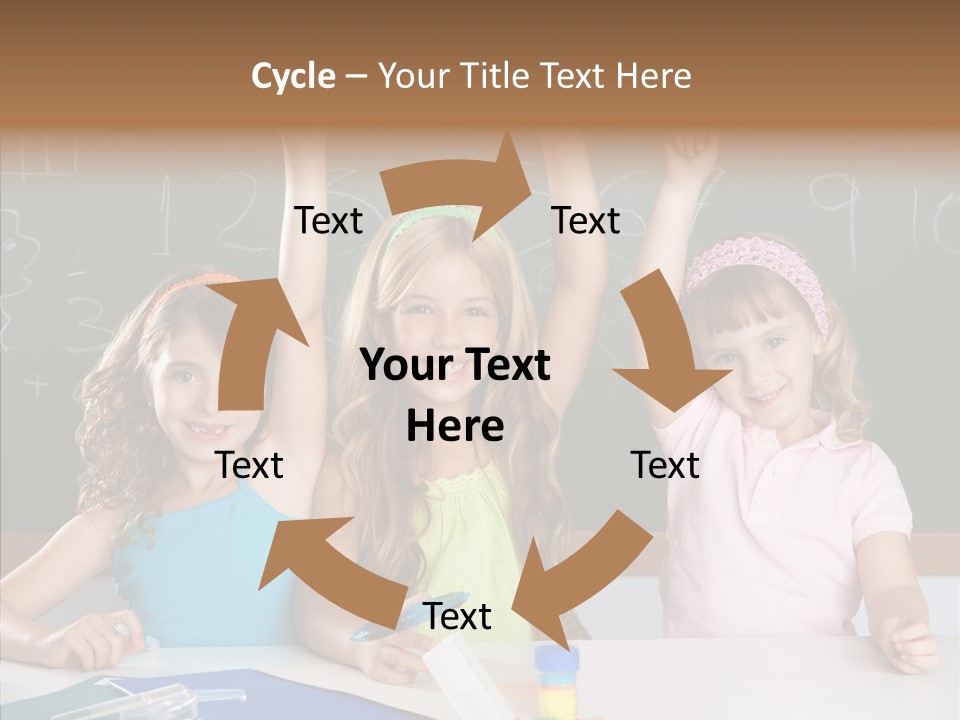 Smart Group Of Student Kids At School Classroom Raising Hand PowerPoint Template