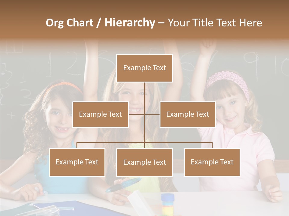Smart Group Of Student Kids At School Classroom Raising Hand PowerPoint Template