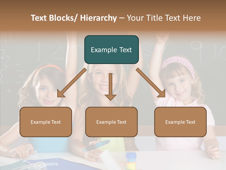 Smart Group Of Student Kids At School Classroom Raising Hand PowerPoint Template