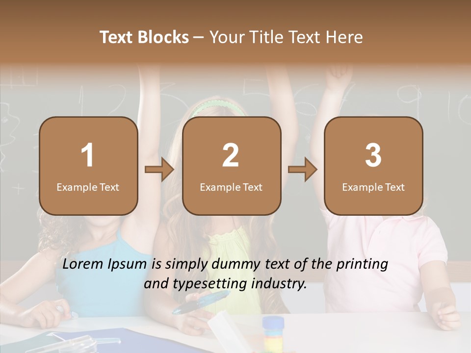 Smart Group Of Student Kids At School Classroom Raising Hand PowerPoint Template