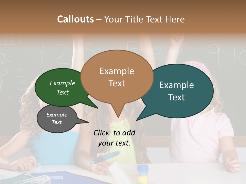 Smart Group Of Student Kids At School Classroom Raising Hand PowerPoint Template