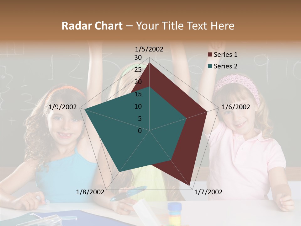 Smart Group Of Student Kids At School Classroom Raising Hand PowerPoint Template