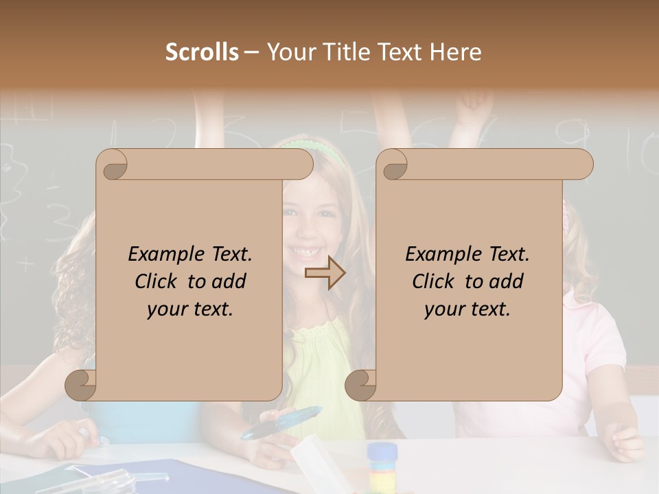 Smart Group Of Student Kids At School Classroom Raising Hand PowerPoint Template