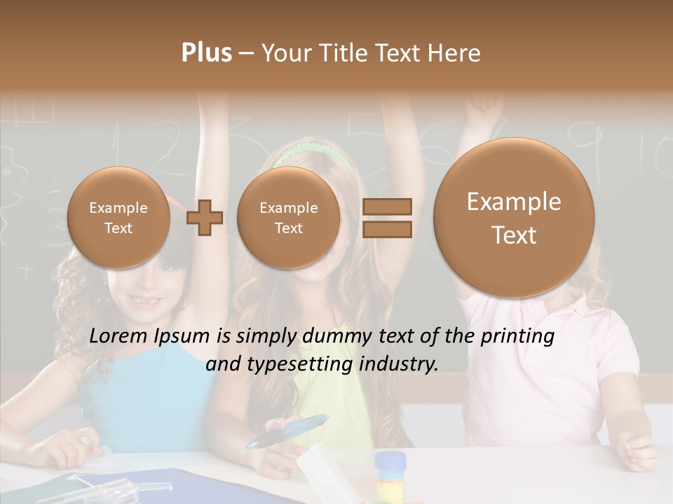 Smart Group Of Student Kids At School Classroom Raising Hand PowerPoint Template