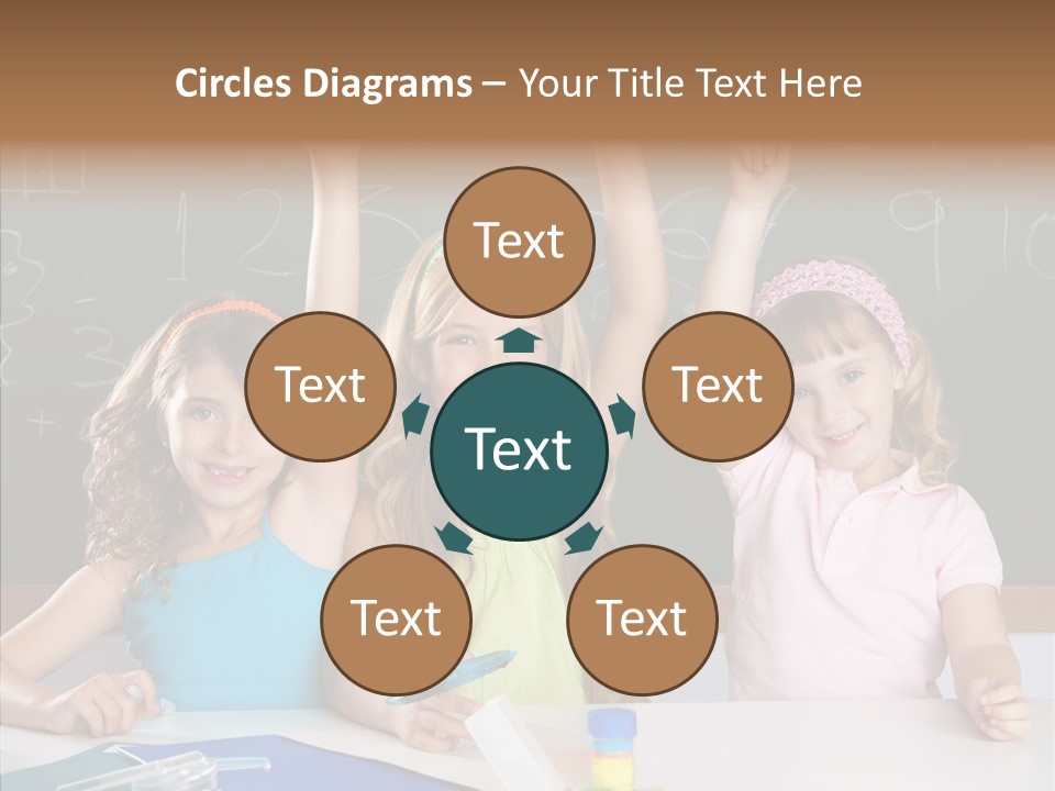 Smart Group Of Student Kids At School Classroom Raising Hand PowerPoint Template