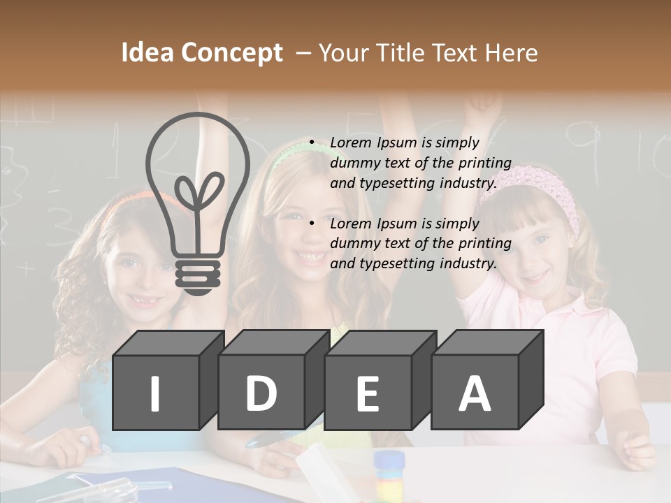 Smart Group Of Student Kids At School Classroom Raising Hand PowerPoint Template