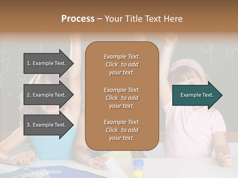 Smart Group Of Student Kids At School Classroom Raising Hand PowerPoint Template
