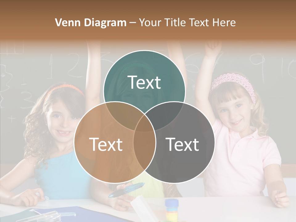 Smart Group Of Student Kids At School Classroom Raising Hand PowerPoint Template