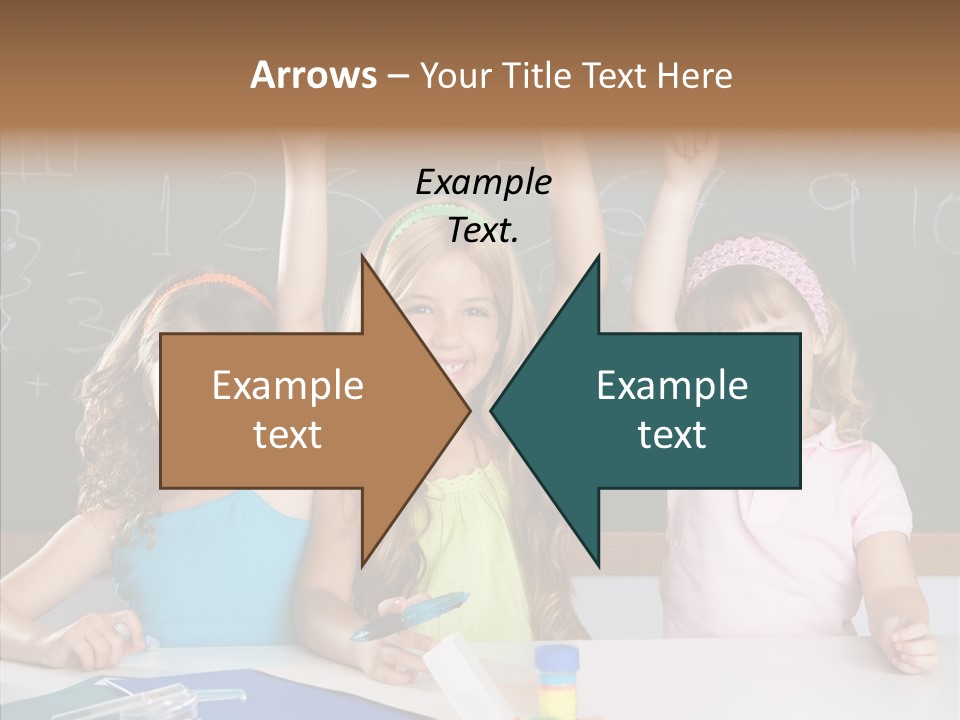 Smart Group Of Student Kids At School Classroom Raising Hand PowerPoint Template