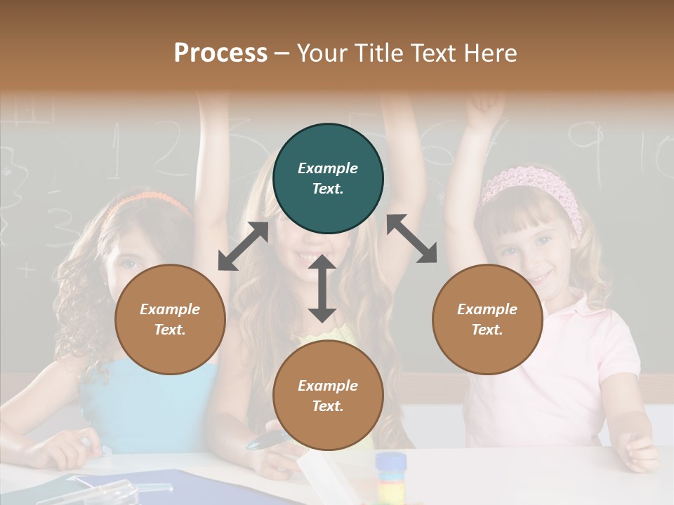 Smart Group Of Student Kids At School Classroom Raising Hand PowerPoint Template