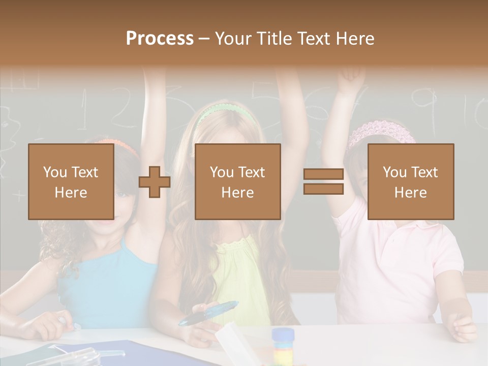 Smart Group Of Student Kids At School Classroom Raising Hand PowerPoint Template