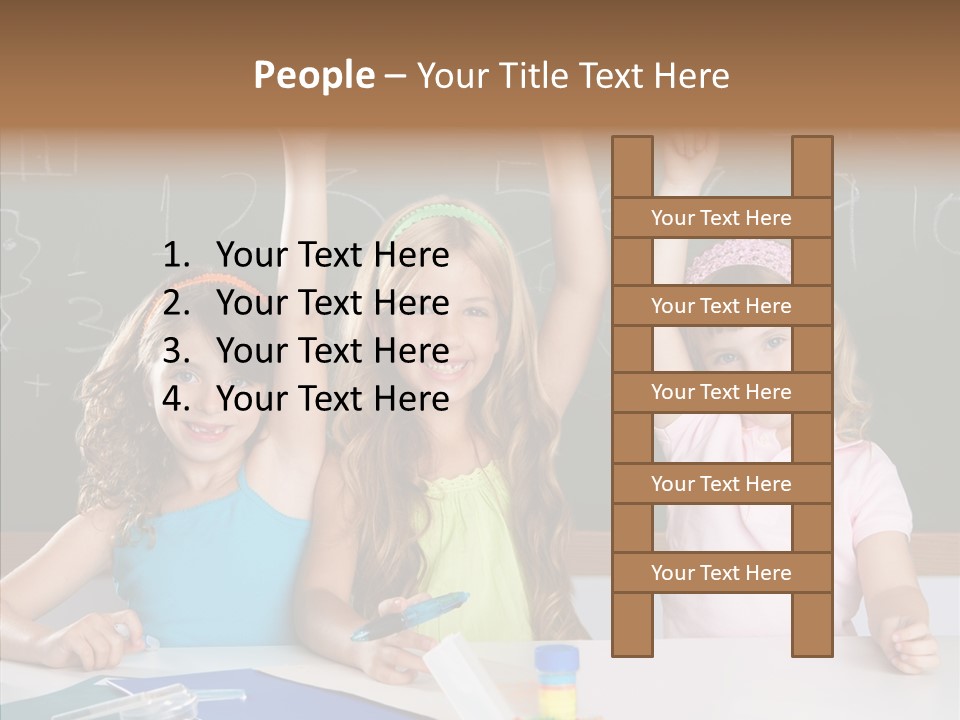 Smart Group Of Student Kids At School Classroom Raising Hand PowerPoint Template