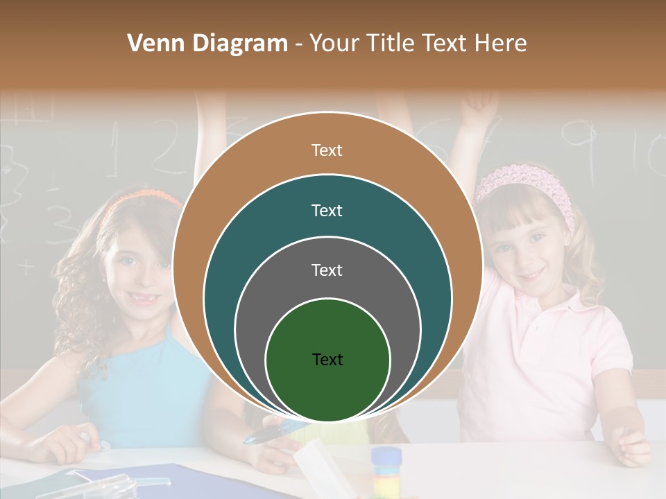 Smart Group Of Student Kids At School Classroom Raising Hand PowerPoint Template