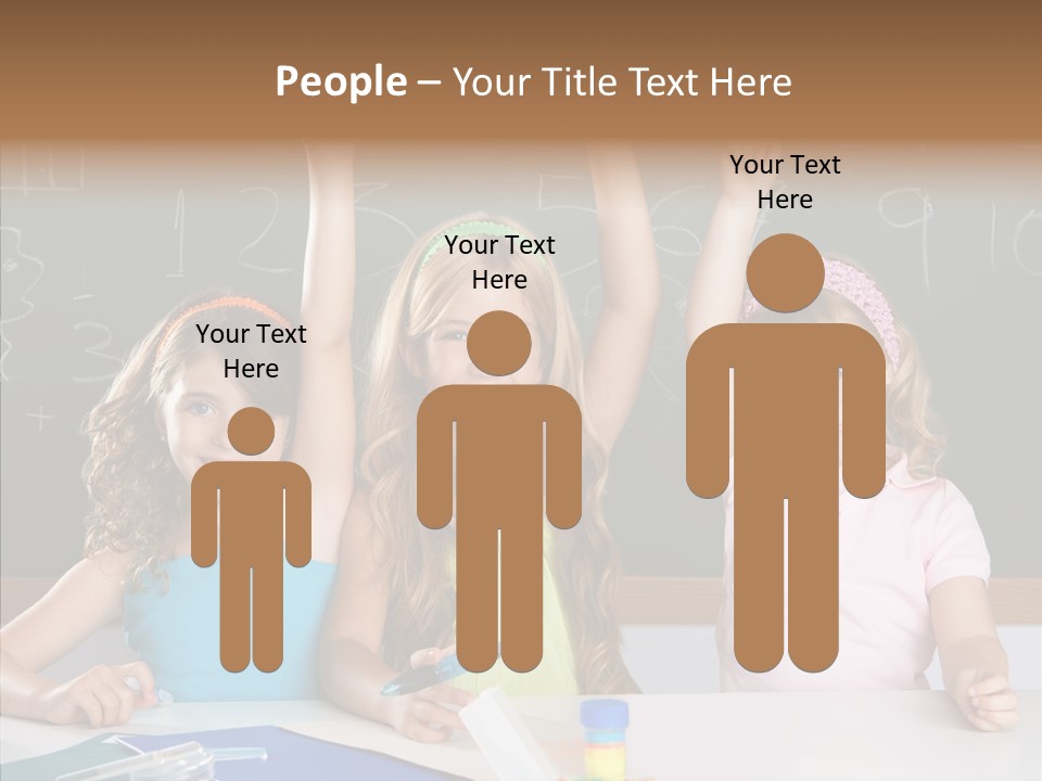 Smart Group Of Student Kids At School Classroom Raising Hand PowerPoint Template