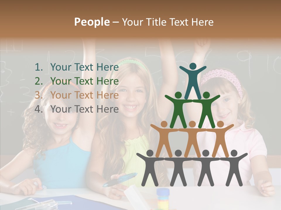 Smart Group Of Student Kids At School Classroom Raising Hand PowerPoint Template
