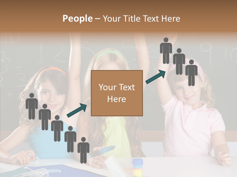 Smart Group Of Student Kids At School Classroom Raising Hand PowerPoint Template