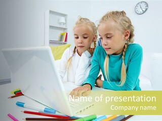 Twins With Laptop PowerPoint Template